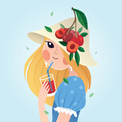 Drinking cherry lemonade girl