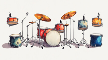 Musical drum wood rhythm music instrument series set of percussion vector illustration