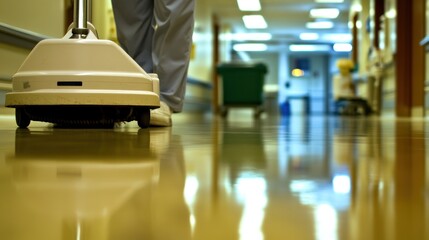 Obraz premium Hospital Floor Cleaning: A Gleaming Corridor