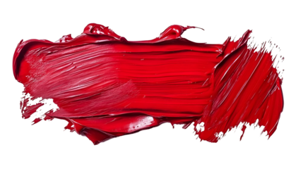 Red grunge brush strokes oil paint on white or transparent background