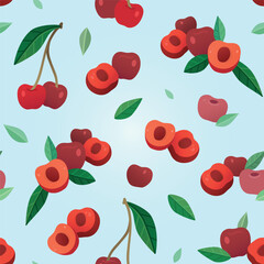 Cherry berries groups and leaves pattern