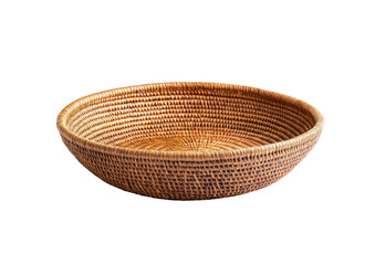 Round woven basket, empty, isolated on black background