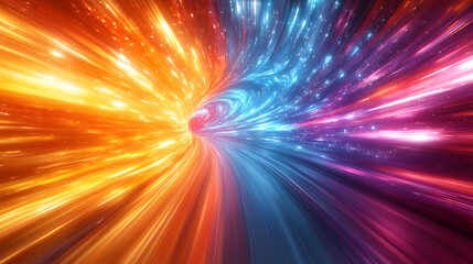Obraz premium Warp Speed Passage: Dynamic image of a tunnel of light showcasing the vibrant convergence of different color tones, creating an engaging and otherworldly aesthetic.