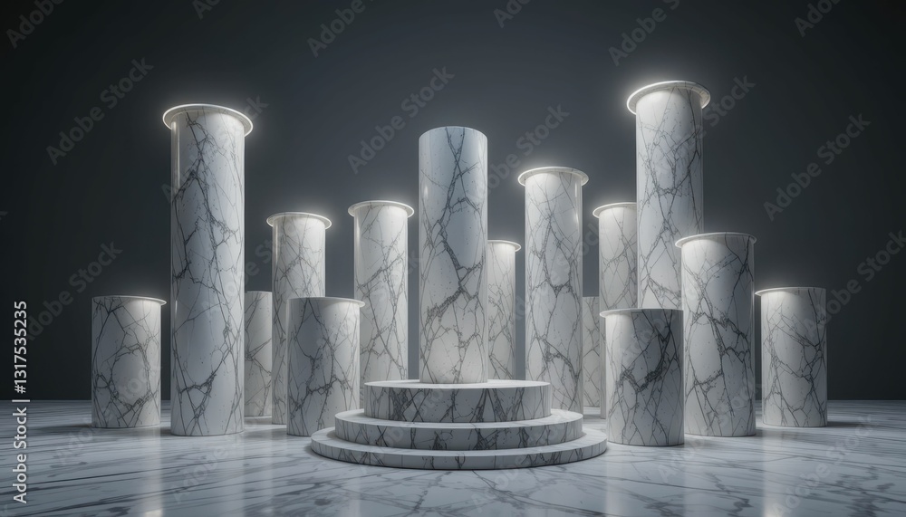 Aufkleber Elegant Marble Columns in Modern Display Setting for Art Showcase