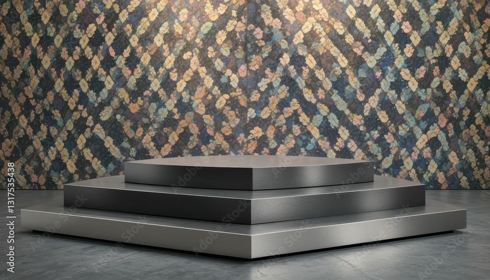 Poster modern display platform with floral patterned background for showcase