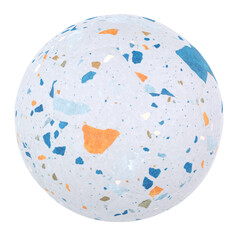 Colorful speckled sphere on white background in 3D rendering