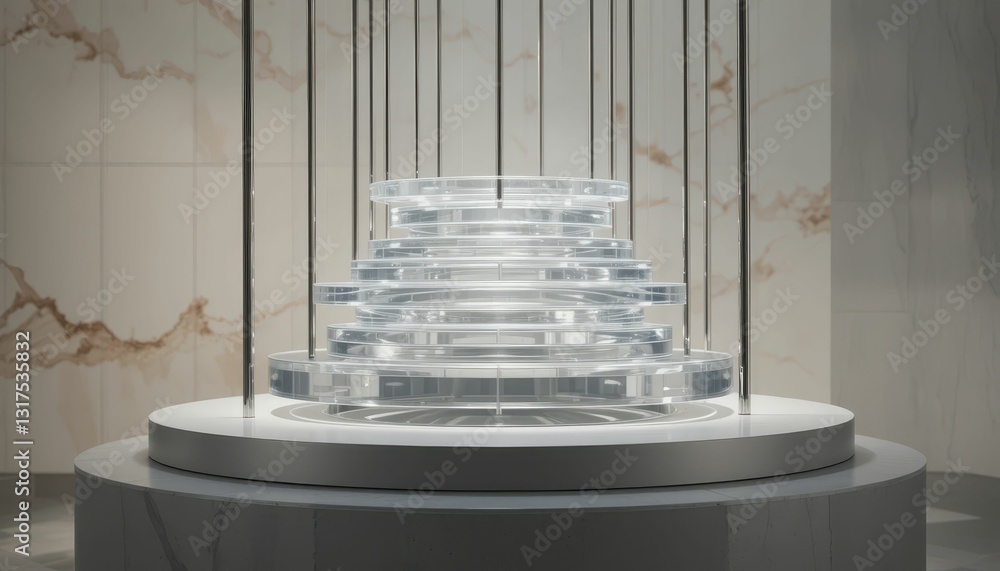 Aufkleber modern display stand with transparent layers in elegant setting