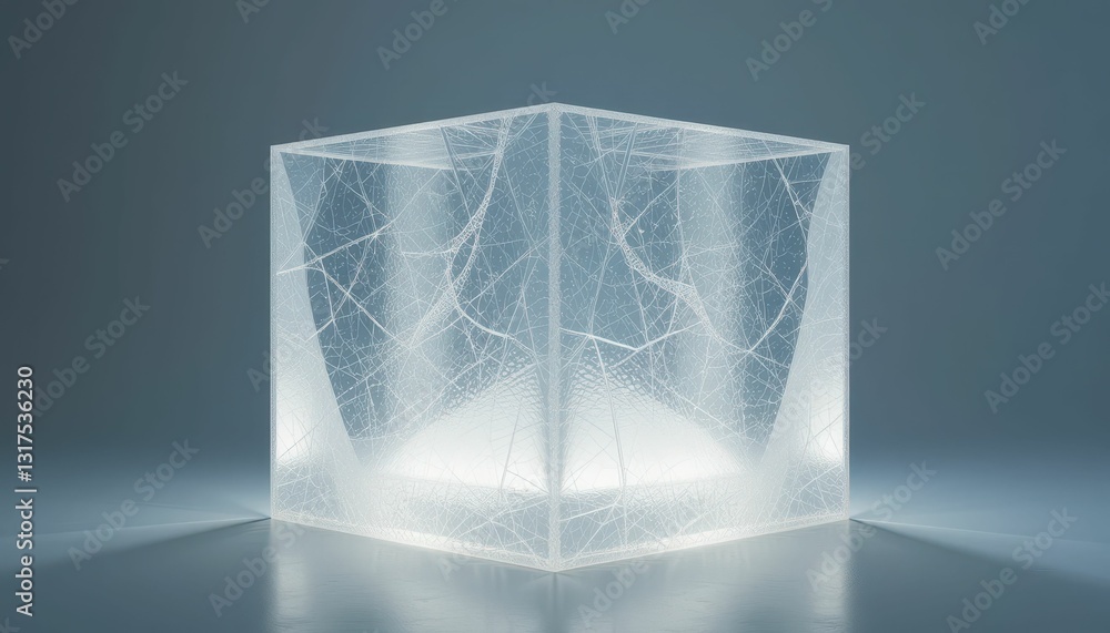 Poster transparent geometric structure with glowing edges on a soft background