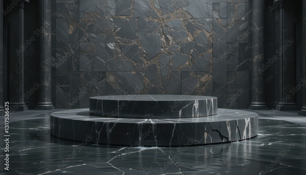 Poster elegant dark marble display with circular bases in luxurious setting