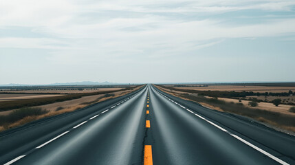 Image of a long stretch of highway with no end in sight, a symbol of travel, adventure and challenge.