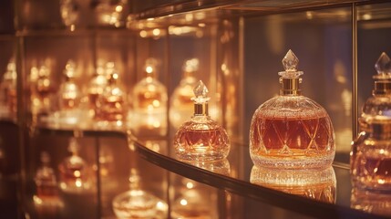 Elegant Display of Luxury Perfume Bottles in Warm Lighting