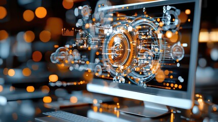 A modern computer monitor displays a complex data visualization