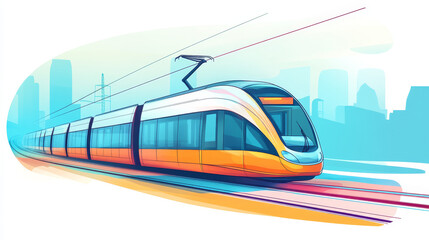 Fototapeta premium Electric subway train, urban public transport system isolated on white, flat vector illustration. Ecology care nature metro vehicle, city preservation environment. Concept tram average movement.