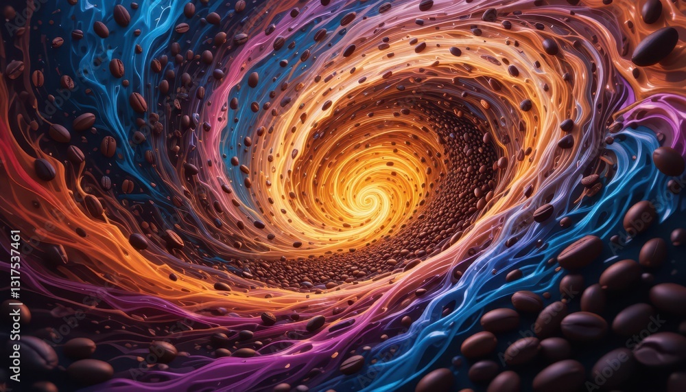 Poster swirling colorful abstract background with flowing lines and orbs