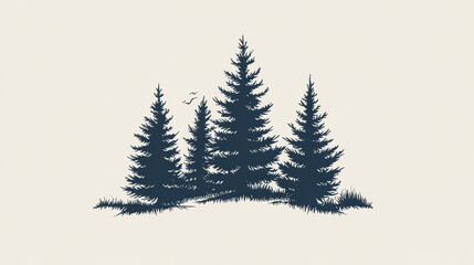 Obraz premium Forest tree vector silhouette outdoor travel green silhouette forest logo coniferous natural badge tops pine spruce branch cedar and plant leaf abstract stem drawing vector illustration