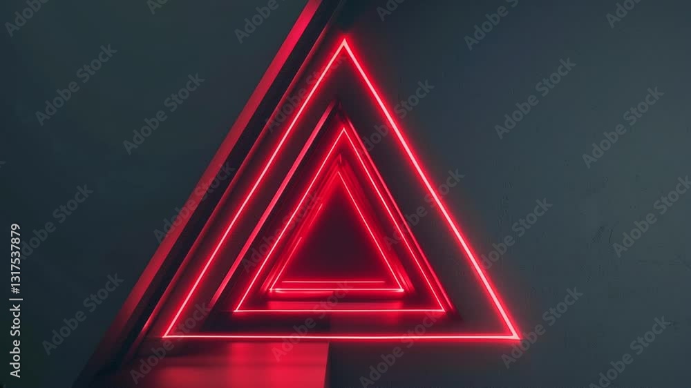 Poster animated glowing red triangle looping on a dark background.