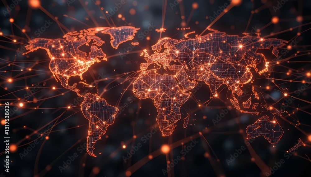 Poster global connectivity map with digital network lines and points