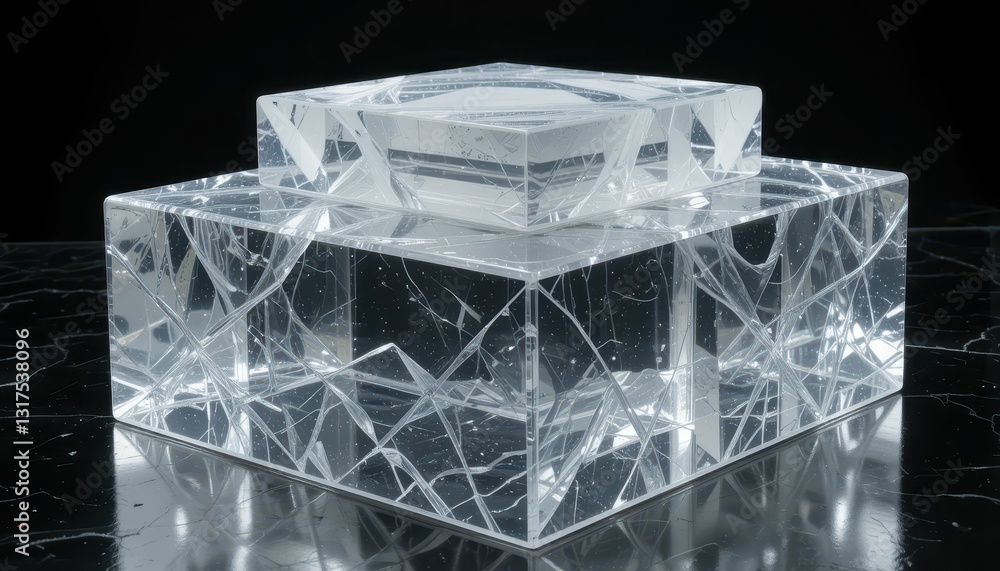 Poster crystal clear acrylic blocks with intricate patterns and textures