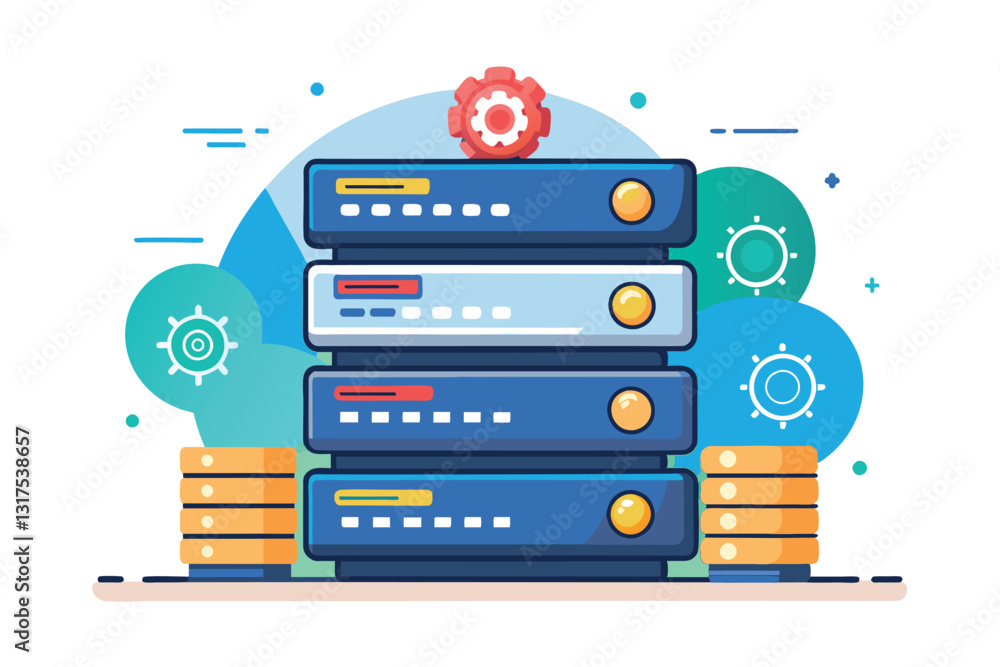 Poster a vibrant depiction of customizable server status with stacked data and a gear icon representing set