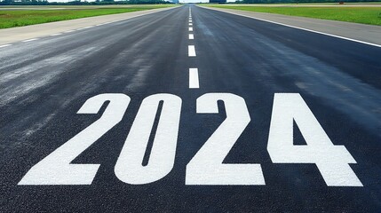 Asphalt road with 2024 painted on it.