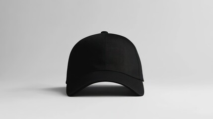 Black baseball cap, front view, plain background, mockup