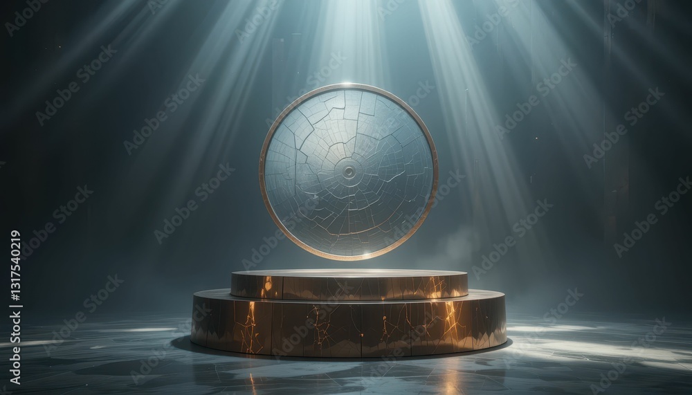Aufkleber illuminated circular structure on pedestal with rays of light