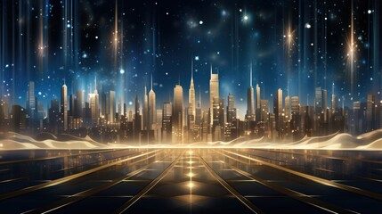 Glamorous Hollywood Lights with Glowing Cityscape, Starry Night Sky, and Vibrant Urban Glow