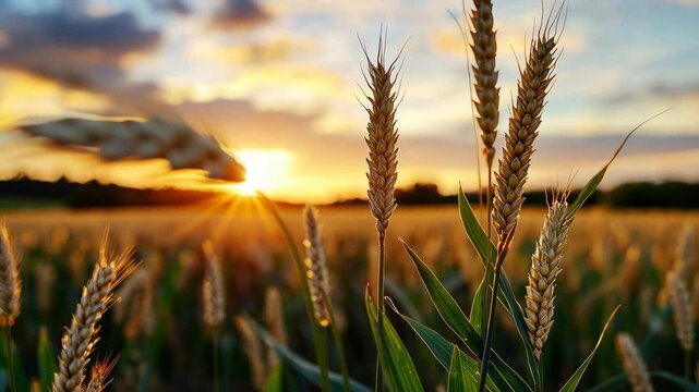 Golden Wheat Field at Sunset with Warm Light and Nature Vibes