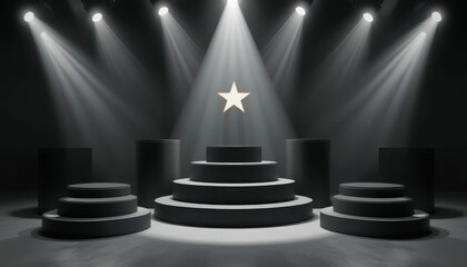 Spotlight on a Star Symbol in a Dramatic Stage Setting