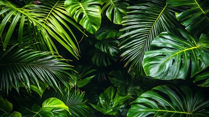 Lush Green Tropical Leaves Background