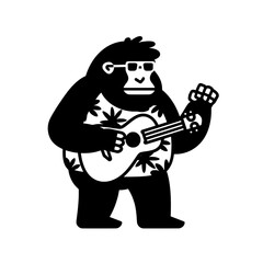 Cool monkey playing guitar in tropical attire bringing joy to the music scene on a sunny day