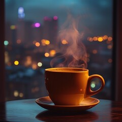 Obraz premium Warm cup with city lights