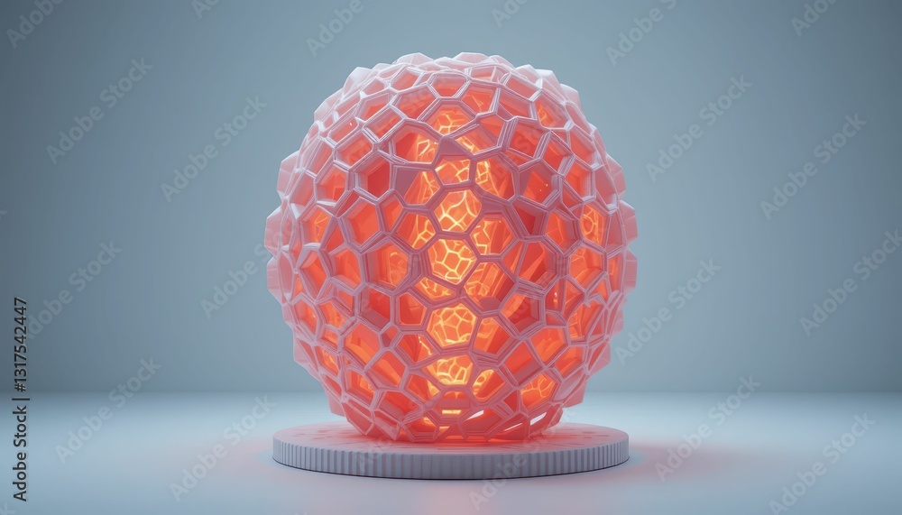 Poster futuristic abstract shape with soft glow and honeycomb design