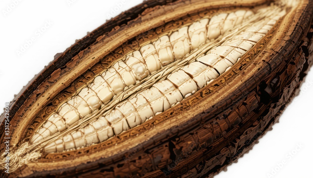 Poster detailed close-up of a cacao bean shell with intricate textures
