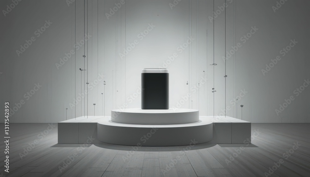 Poster modern minimalist display of a black object on an elevated platform