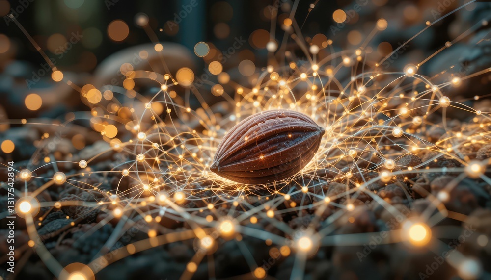 Poster abstract representation of seed with glowing connections and network