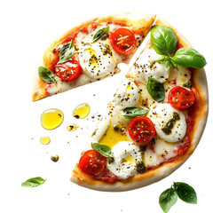 Margherita Pizza with Fresh Mozzarella Basil and a Slice Missing Isolated on Transparent Background