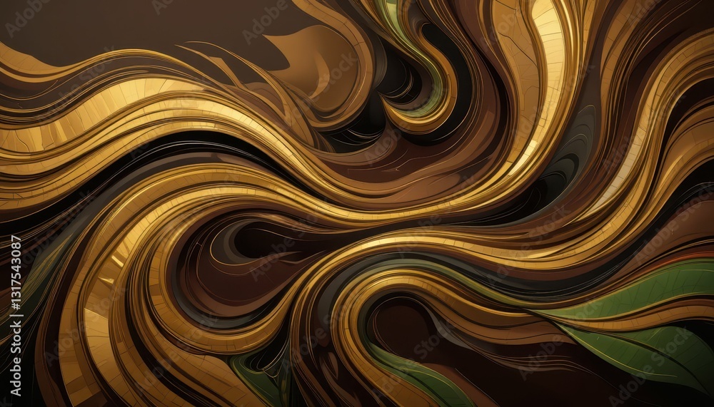 Poster abstract flowing patterns with gold and brown color tones