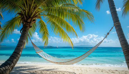 Fototapeta premium Paradise Beach Hammock Tropical Vacation Dreams