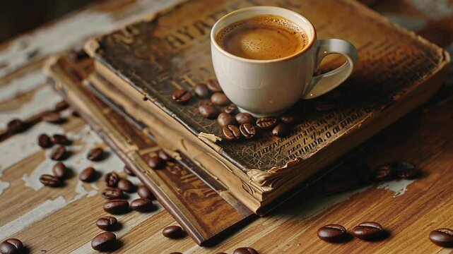 Klassischer Espresso mit Kaffeebohnen serviert