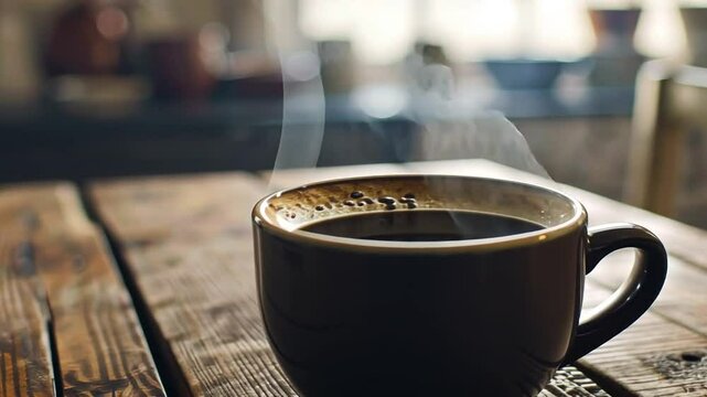Dampfender Kaffee in rustikaler Umgebung serviert