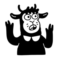 Obraz premium Artistic depiction of a surprised cow character expressing confusion and emotions in a playful style