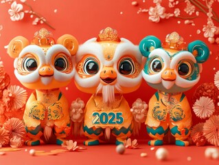 Obraz premium Colorful Festival Figurines Representing Prosperity and Good Fortune