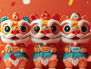 Obraz premium Colorful Cute Lion Dance Figurines for Lunar New Year Celebration