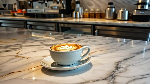 Espresso auf Marmor Tresen in modernem Caf&eacute; serviert