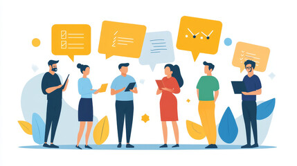 Survey vector illustration. Flat mini persons concept with quality test and satisfaction report. Feedback from customers or opinion form. Client answers understanding with professional research team.