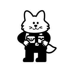 Obraz premium Cat character in a uniform holding tools conveys a playful spirit of friendship and teamwork in a creative illustration