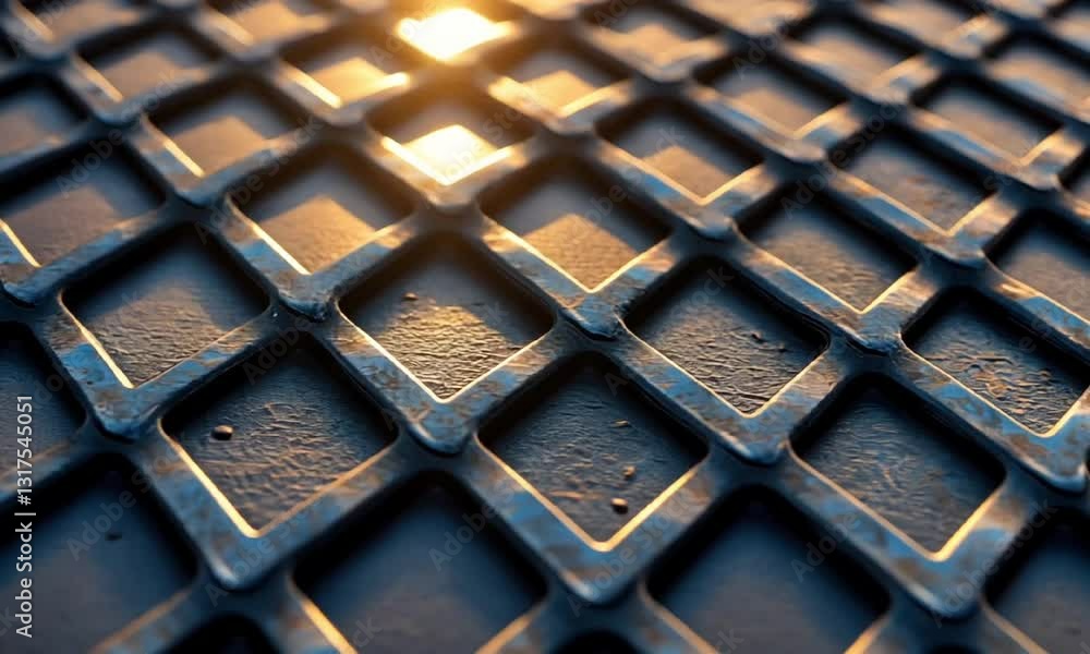 Aufkleber close-up of a textured metal surface with a geometric pattern, showcasing the intricate design and p
