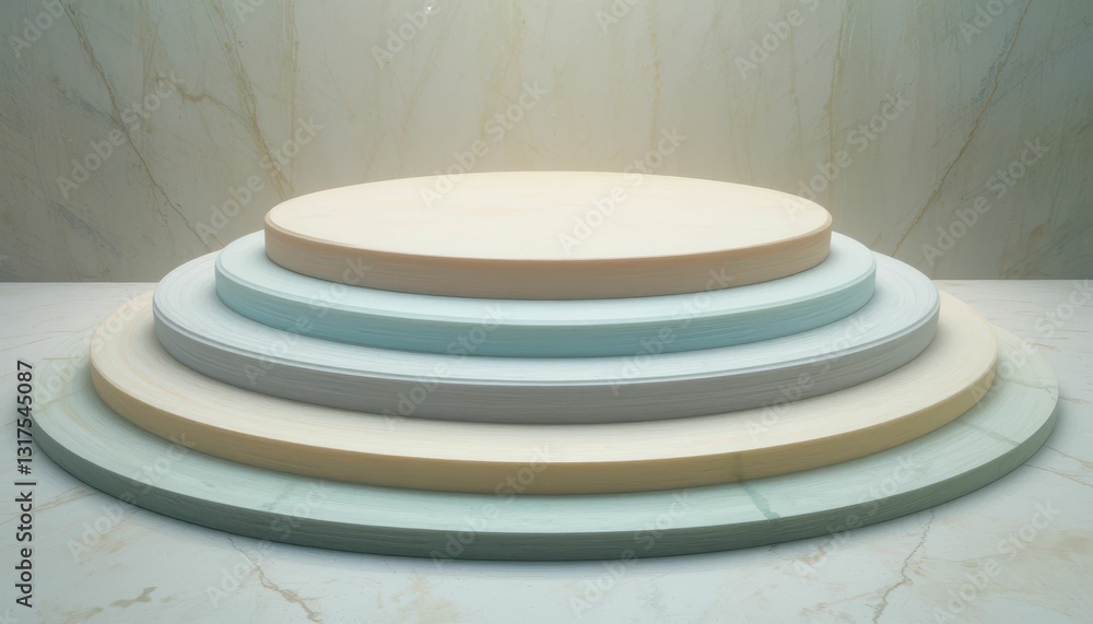 Poster modern display platform with elegant circular layers in soft tones