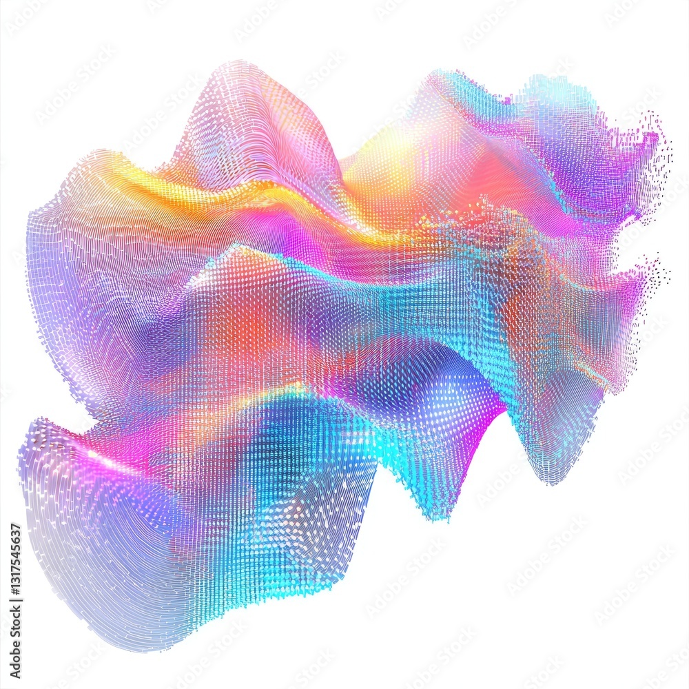 Aufkleber a digital wave of light with pixels forming and transforming, isolated on white for a dynamic effect